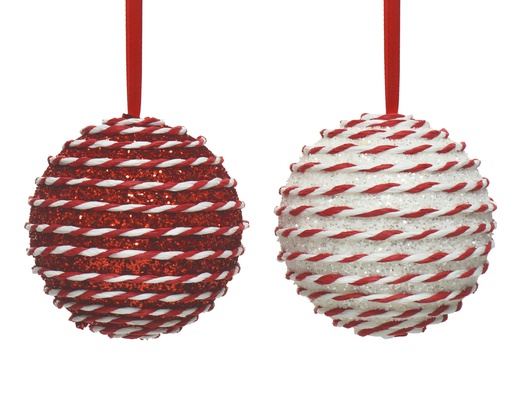 [4-457790] BOULES EN MOUSSES - ROUGE A PAILLETTE/BLANC - PRIX UNITAIRE - dia10.00cm