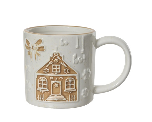 [4-463362] TAZA CERAMICA BLCA CON CASITAS EN RELIEVE - dia9.00-H10.00cm