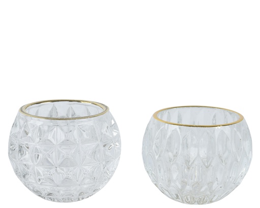 [4-524094] LUZ DE TE CRISTAL TRANSP/ORO 2SURT dia7.80-H6.00cm