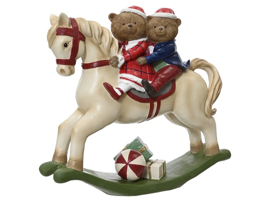 [4-531344] OURS SUR UN CHEVAL À BASCULE - RÉSINE - L36.50-W12.50-H33.50cm