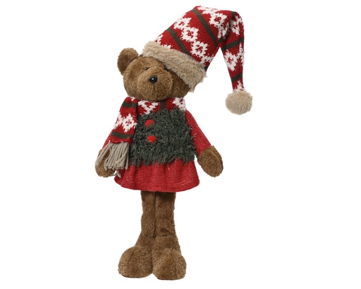 [4-531769] OURS EN PELUCHE AVEC ROBE/BONNET - MARRON -L17.00-W10.00-H35.00cm