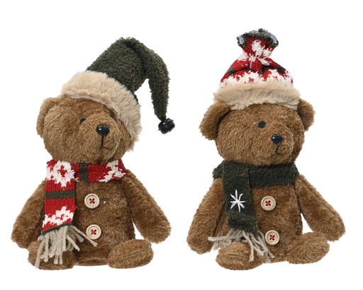 [4-531771] OSITO DE TELA CON GORRO - SENTADO - 2 DISEÑOS - PRECIO UNIDAD -L14.00-W9.00-H23.00cm