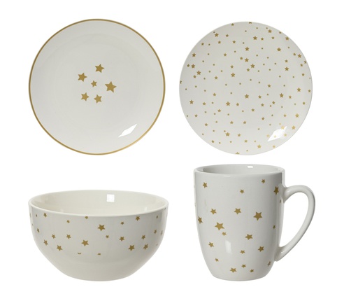 [4-537472] ***DINNER SET PORCELAIN WHITE/GOLD L27.50-W24.50-H27.50cm