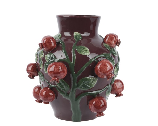 [4-607324] JARRON CERAMICA - GRANATE CON GRANADAS EN RELIEVE - PRECIOSO -L25.40-W25.00-H25.90cm