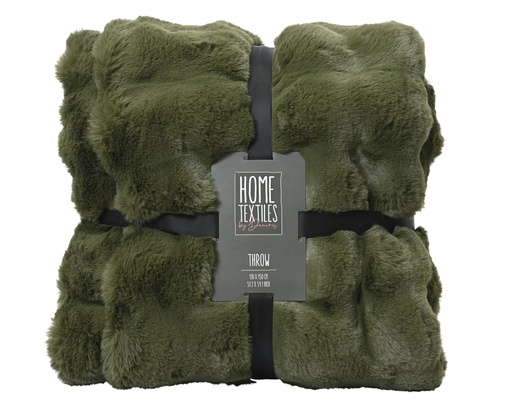 [4-614400] COUVERTURE EN FAUSSE FOURRURE - VERT PIN - MATIÈRE RECYCLÉES - L150.00-W130.00-H1.50cm