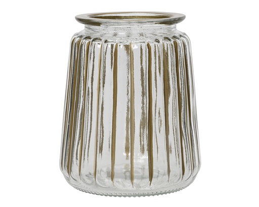 [4-647789] BOUGEOIR EN VERRE - TRANSPARENT/DORÉ - dia12.00-H14.50cm