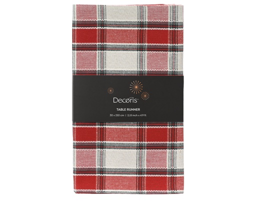 [4-669443] CHEMIN DE TABLE À CARREAUX - COTON - VERT/ROUGE - L150.00-W30.00-H0.10cm
