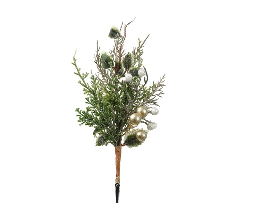 [4-681369] RAMA  C/CLIP CHAMPAGNE C/PURPURINA VERDE L4.00-W9.00-H25.00cm