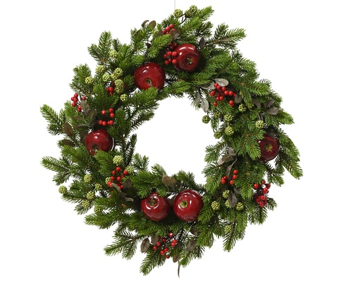 [4-687484] ***DECO APPLE WREATH GREEN/RED dia40.00-H12.00cm