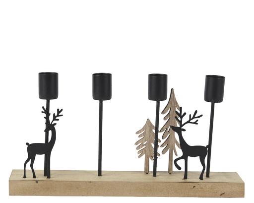 [4-709468] BOUGEOIRS EN MÉTAL ET BOIS AVEC MOTIFS CERF - L18.00-W5.00-H13.50cm