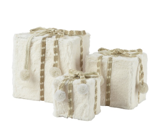 [4-724185] ***GIFTBOX ARTIFICIAL FUR WOOL WHITE L21.00-W21.00-H21.00cm  L16.00-W16.00-H16.00cm  L11.00-W11.00-H11.00cm