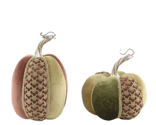 [4-724196] CITROUILLES EN VELOURS - 2 MODÈLES - PRIX À L'UNITÉ - L13.00-W13.00-H20.00cm