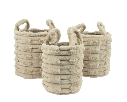 [4-538532] ***BASKET POLYESTER LIGHT BROWN dia30.00-H30.00cm  dia27.00-H28.00cm  dia20.00-H25.00cm