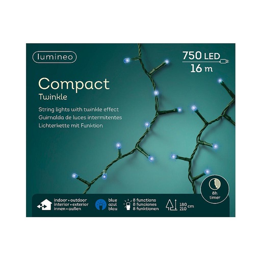 [4-495296] GUIRLANDE COMPACT 1600CM-750LED/BLEUE/TWI/TIM/EXT