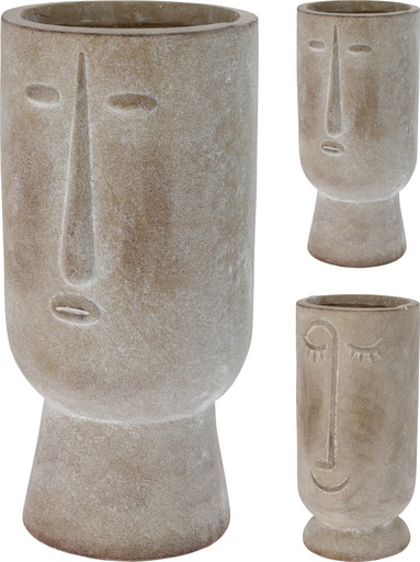 [KM-795420250] POT EN CERAMIQUE AVEC VISAGE - 21cm x 21cm x 45cm - 2 ASSORTIMENTS - PRIX UNITAIRE