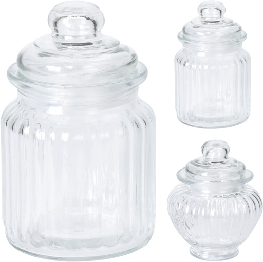 [KM-CD1000290] BONBONNIERE EN VERRE AVEC COUVERCLE - 9,5 cm x 9,5 cm x 12,5 cm  - 2 ASSORTIMENTS - PRIX UNITAIRE 