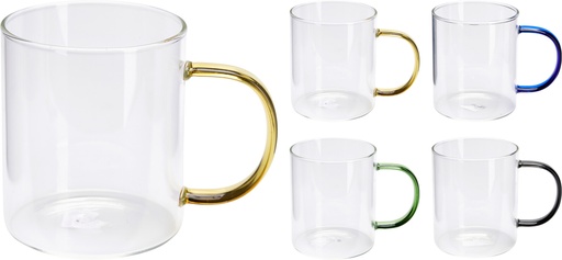 [KM-CD1200230] VERRE/TASSE A CAFE/THE AVEC ANSE COLOREE - 12cm x 7,7cm x 9,5cm