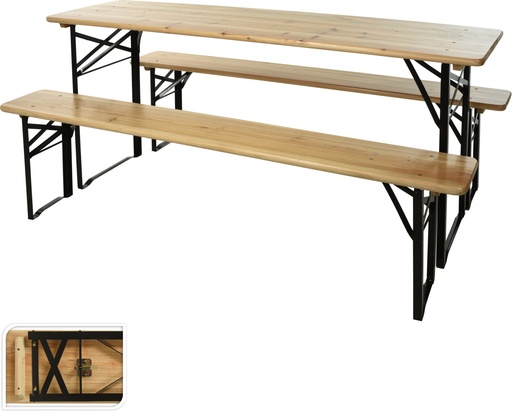 [KM-FE5000010] MESA EXTERIOR CON 2 BANCOS - PLEGABLE -  52,5cm x 13cm x 179cm
