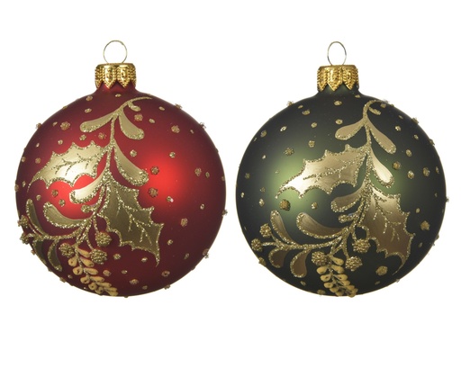 [4-050338] ***BAUBLE GLASS HOLLY BERRY ASSORTED dia8.00cm