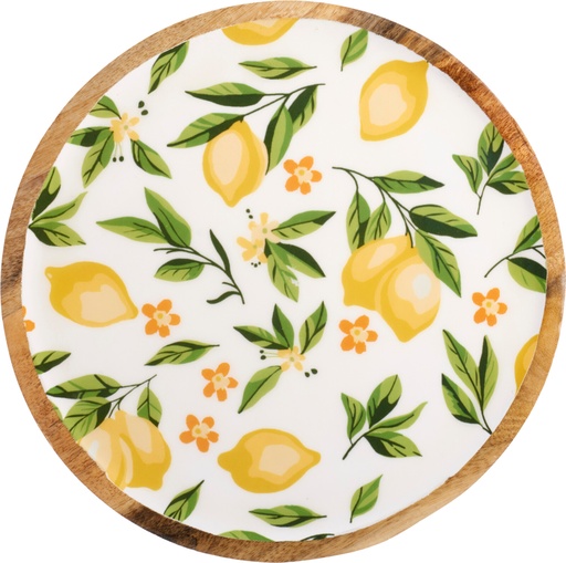[KM-A55600050] PLAT EN BOIS DE MANGUIER AVEC DESIGN CITRONS - 25 CM DIA