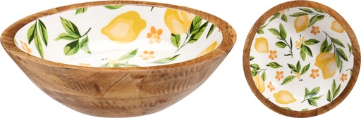 [KM-A55600070] BOL MADERA MANGO CON DISEÑO DE LIMONES 24CM