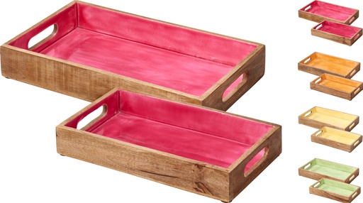 [KM-A65250640] BANDEJAS MADERA DE MANGO - SET DE DOS - 4 COLORES - PRECIO/SET