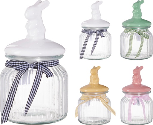 [KM-CD4000470] BOITE DE RANGEMENT CUISINE AVEC COUVERCLE ET MOTIF LAPIN - 650 ML - 4 COULEURS - PRIX UNITAIRE