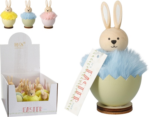 [KM-GR8001520] ***RABBIT IN EGG TABLE DECORATION, PINEWOOD (PINUS) AND PLUSH