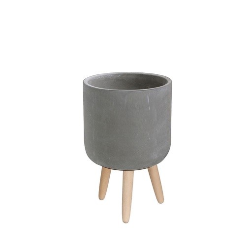 [IS-33034] MACETA CEM GRIS C/PATA MAD D12X18CM