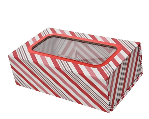 [4-374425] ***GIFTBOX CARDBOARD STRIPES PET WINDOW RED/WHITE L16.00-W5.00-H9.00cm