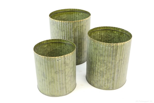 [HBX-861945131] MACETA TIPO ZINC- ONDULADO- BRONCE -SET DE 3