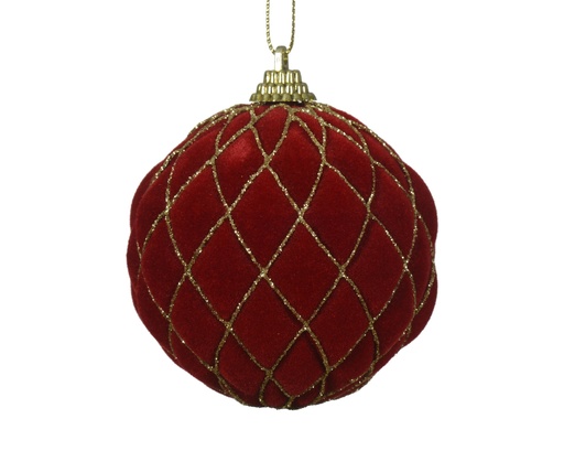 [4-024615] ***BAUBLE PLASTIC WITH GOLD GLITTERS AND CHECK CHRISTMAS RED/GOLD dia8.00cm