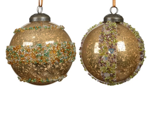 [4-026270] BOULE DECOREE - PLASTIQUE - MARRON CAMEL - 2 ASSORTIMENTS - PRIX UNITAIRE- dia. 8,00 cm