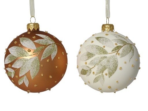 [4-050864] ***BAUBLE GLASS BRANCH WITH LEAVES ASSORTED dia8.00cm