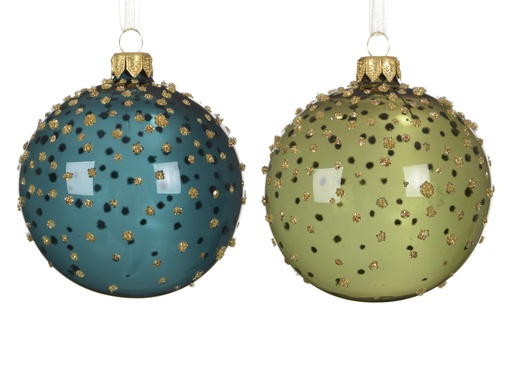 [4-053669] ***BAUBLE GLASS DOTS ALL OVER ASSORTED dia8.00cm