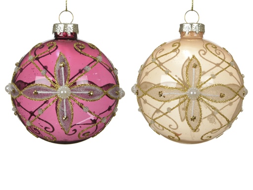 [4-071460] ***BAUBLES GLASS WITH FLOWERS ASSORTED dia8.00cm