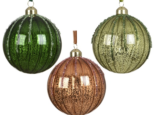 [4-071629] ***BAUBLES GLASS WITH GLITTER LINES ASSORTED dia10.00cm