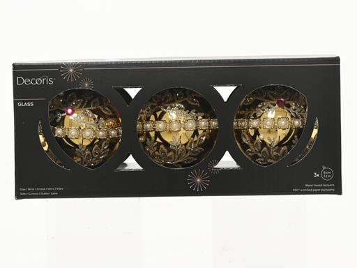 [4-071654] ***BAUBLES GLASS WITH PEARLS IN MIDDLE LIGHT GOLD dia8.00cm