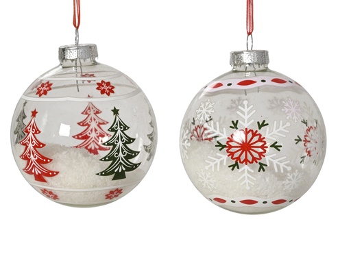 [4-071750] ***BAUBLES GLASS WITH SNOW INSIDE TRANSPARENT/COLOUR(S) dia8.00cm