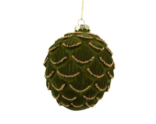 [4-071908] ***PINECONE GLASS WITH BEAD CHAINS GREEN dia9.00-H11.00cm