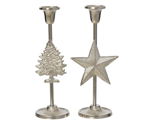 [4-201785] CANDELABRO ALUMINIO PLATEADO - 2 SURTIDOS - PRECIO UNIDAD - L5.00-W8.00-H24.00cm