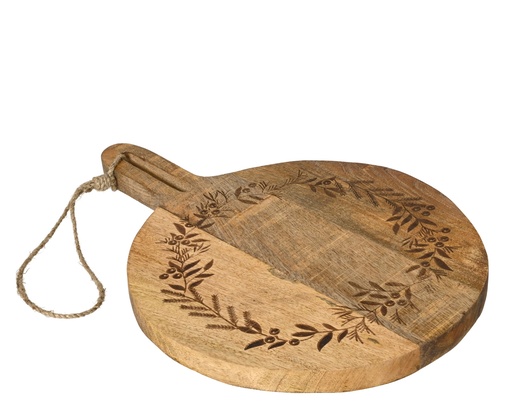 [4-201991] BANDEJA DE CORTAR MADERA MANGO NATURAL CON DIBUJO GRABADO -  L32.00-W23.00-H2.50cm
