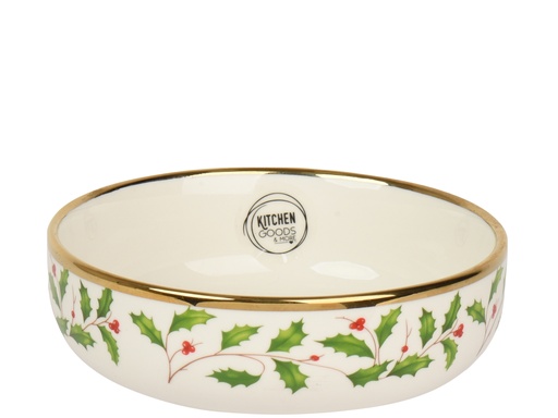 [4-202101] BOL EN PORCELAINE AVEC MOTIF NOEL - BLANC/VERT/DORE -  16,00 cm de dia. - 5,80 cm de H