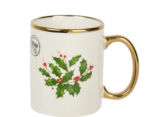 [4-202102] TAZA PORCELANA MOTIVO NAVIDEÑO - UN CLASICO - BLANCO/VERDE/DORADO -  dia8.00-H9.90cm