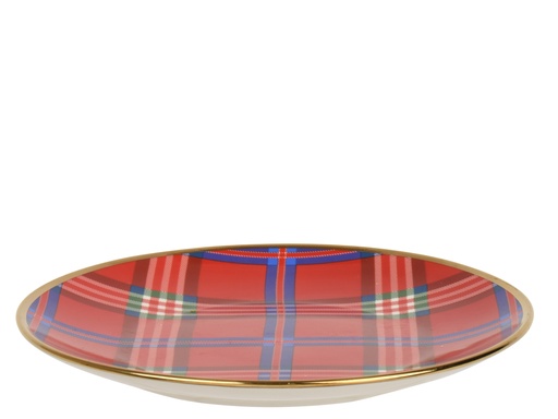 [4-202105] ASSIETTE DE PETIT-DEJEUNER EN PORCELAINE - MOTIF A CARREAUX - 20,50 cm de dia. / 2,30 cm de H