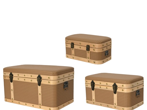 [4-367478] COFFRES DE VOYAGE EN MDF - COULEUR BEIGE/ MARRON- L36,00 x l59,00 x H33,00 cm  / L28,00 x l49,00 x H25,00 cm  / L22,00 x l39,00 x H19,00 cm