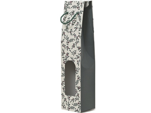 [4-371796] ***GIFTBAG KRAFT PAPER BERRIES GREEN/COLOUR(S) L8.80-W8.30-H38.50cm