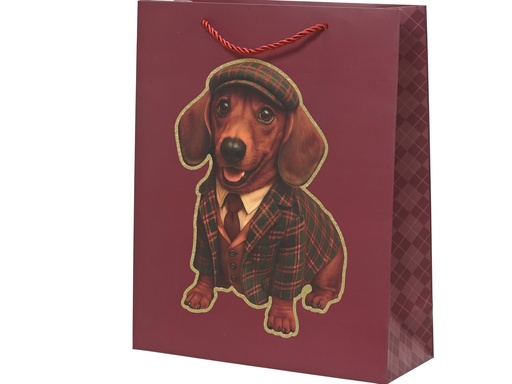 [4-371805] ***GIFTBAG PAPER DACHSHUND OXBLOOD/COLOUR(S) L18.00-W8.00-H24.00cm