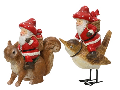 [4-371865] GNOMES EN RESINE - 2 ASSORTIMENTS - PRIX UNITAIRE - L 9,50 x l 4,80 x H 11,70 cm 