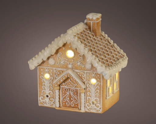 [4-371905] PETITE MAISON EN BISCUITS AVEC LUMIERE LED - A PILES - L9.00- l 13.50-H14.00cm-1L